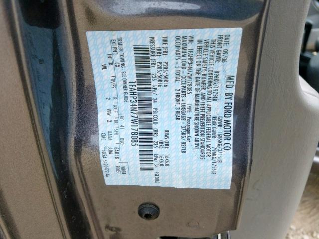 1FAHP34N77W178085 - 2007 FORD FOCUS ZX4 GRAY photo 10