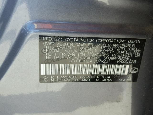 JTHBF1D29F5079221 - 2015 LEXUS IS 250 GRAY photo 10