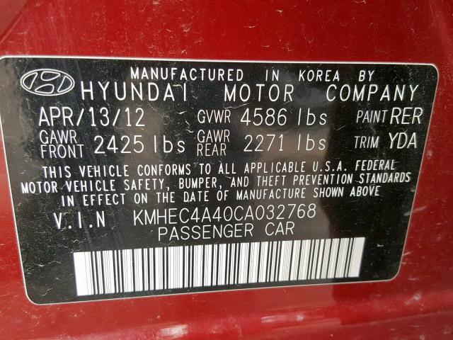 KMHEC4A40CA032768 - 2012 HYUNDAI SONATA HYB RED photo 10