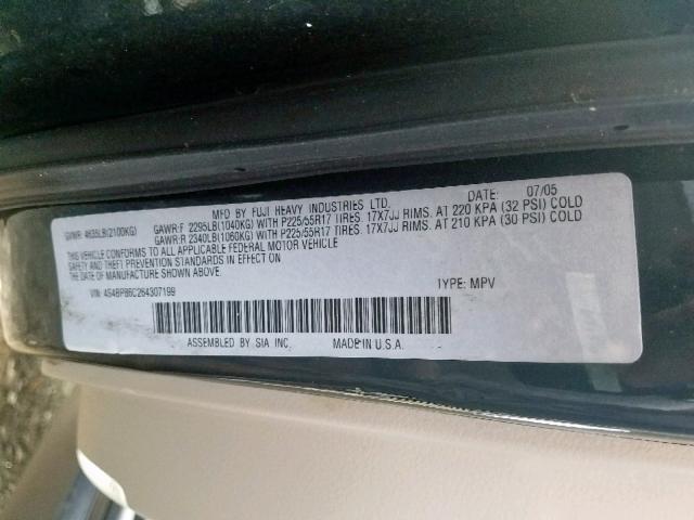 4S4BP86C264307199 - 2006 SUBARU LEGACY OUT BLACK photo 10