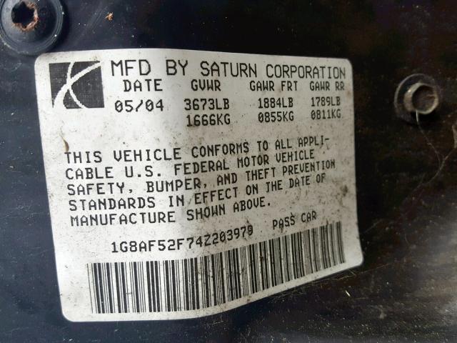 1G8AF52F74Z203979 - 2004 SATURN ION LEVEL SILVER photo 10