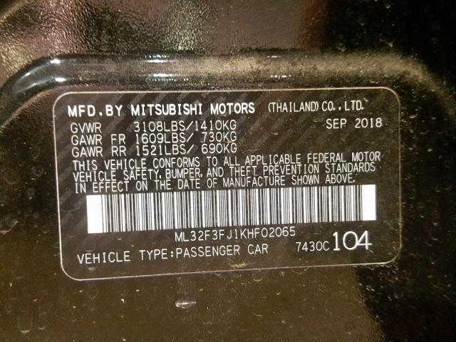 ML32F3FJ1KHF02065 - 2019 MITSUBISHI MIRAGE G4 BLACK photo 10