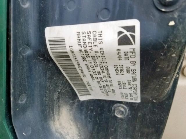 1G8AZ52F84Z195415 - 2004 SATURN ION LEVEL GREEN photo 10