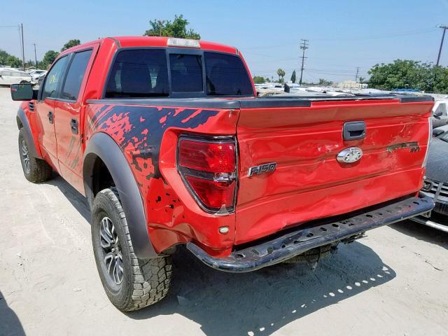 1FTFW1R62BFB59852 - 2011 FORD F150 SVT R RED photo 3