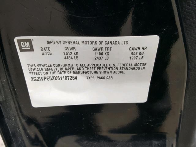 2G2WP552X61107264 - 2006 PONTIAC GRAND PRIX BLACK photo 10