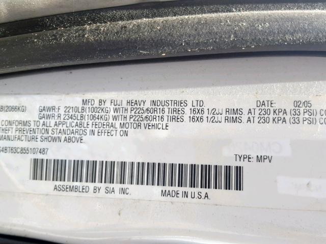 4S4BT63C855107487 - 2005 SUBARU BAJA TURBO WHITE photo 10