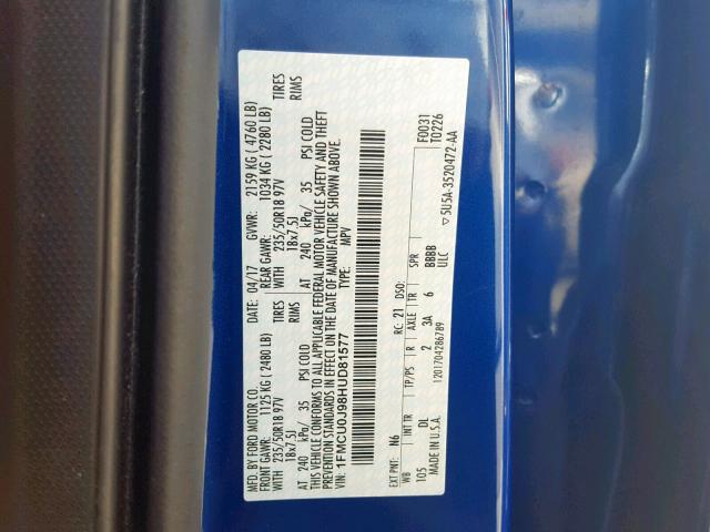 1FMCU0J98HUD81577 - 2017 FORD ESCAPE TIT BLUE photo 10