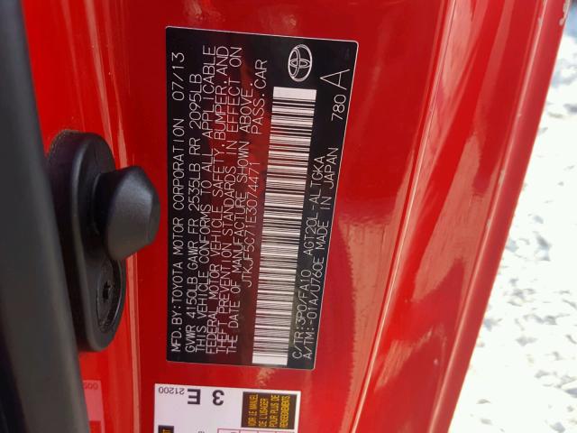 JTKJF5C71E3074471 - 2014 TOYOTA SCION TC RED photo 10