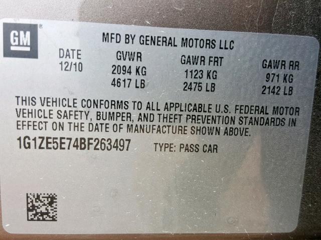 1G1ZE5E74BF263497 - 2011 CHEVROLET MALIBU LTZ ყავისფერი ფოტო 10