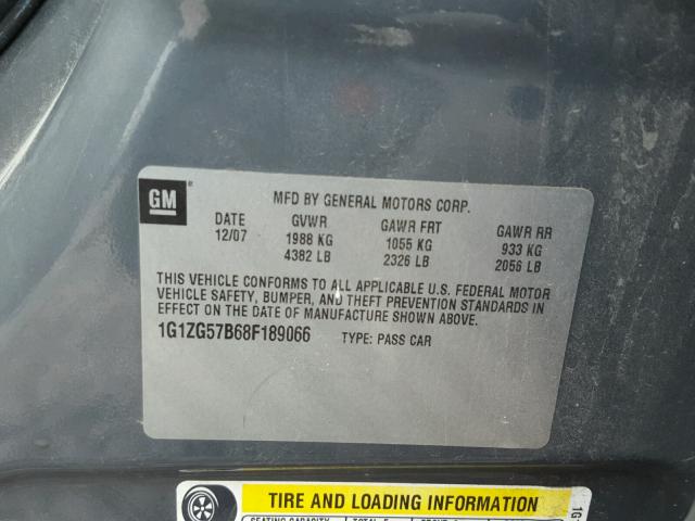 1G1ZG57B68F189066 - 2008 CHEVROLET MALIBU LS 灰色 照片 10