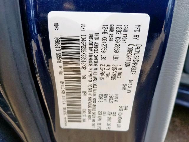 1D4GP25BX6B518732 - 2006 DODGE CARAVAN SE BLUE photo 10