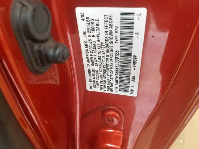 5J6YH185X3L009125 - 2003 HONDA ELEMENT EX ORANGE photo 10