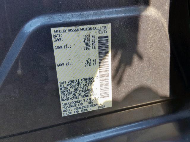 1N4AZ0CP8FC323552 - 2015 NISSAN LEAF S GRAY photo 10