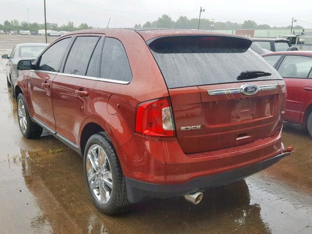 2FMDK3JC0EBB24793 - 2014 FORD EDGE SEL MAROON photo 3