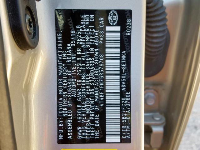 4T4BF1FK7GR579708 - 2016 TOYOTA CAMRY LE GOLD photo 10