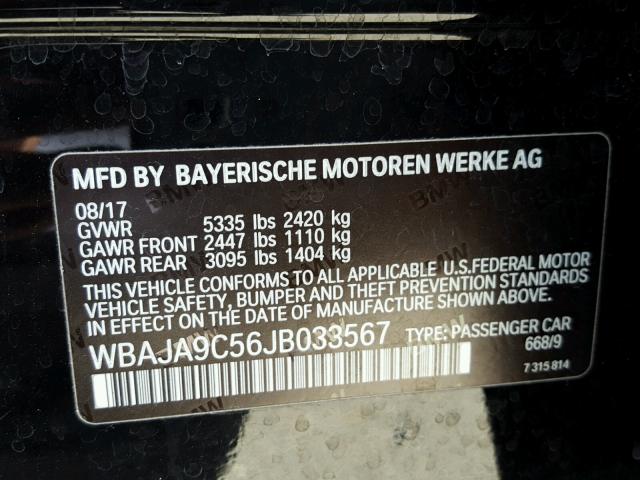 WBAJA9C56JB033567 - 2018 BMW 530E BLACK photo 10