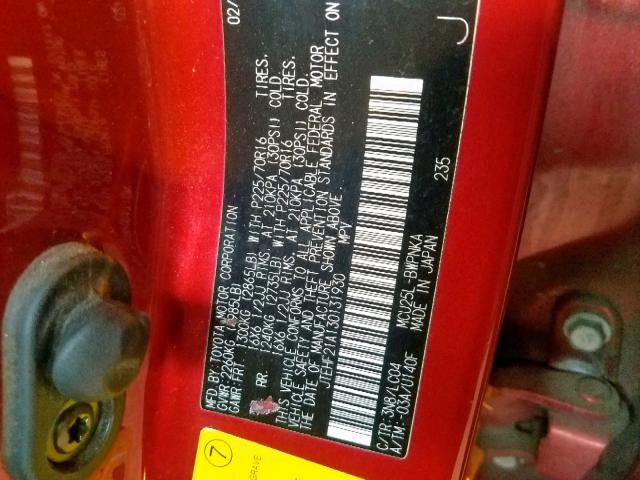 JTEHF21A130131930 - 2003 TOYOTA HIGHLANDER RED photo 10