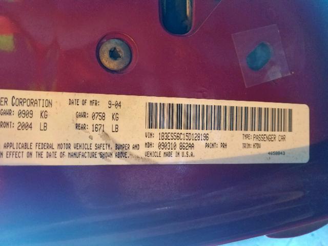 1B3ES56C15D128196 - 2005 DODGE NEON SXT RED photo 10