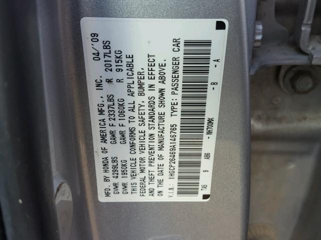 1HGCP26469A146765 - 2009 HONDA ACCORD LXP SILVER photo 10