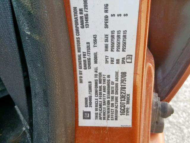 1GCDT13E278179708 - 2007 CHEVROLET COLORADO ORANGE photo 10