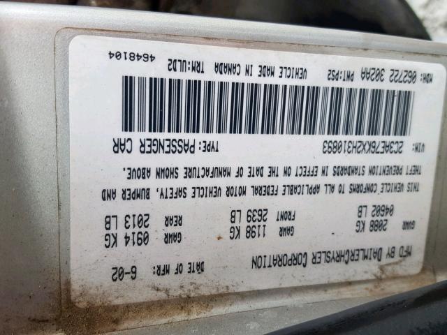 2C3AE76KX2H310893 - 2002 CHRYSLER 300M SPECI SILVER photo 10