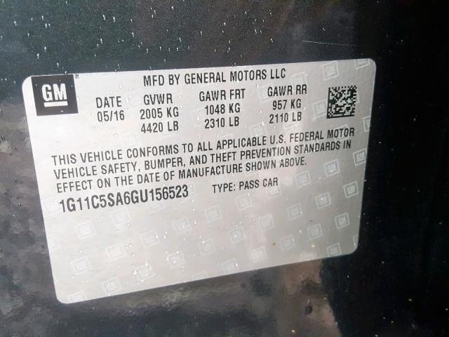 1G11C5SA6GU156523 - 2016 CHEVROLET MALIBU LIM 石墨色 照片 10