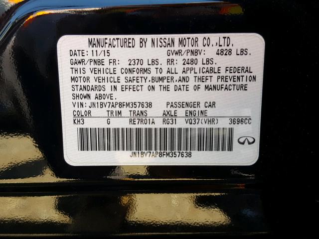 JN1BV7AP8FM357638 - 2015 INFINITI Q50 BASE BLACK photo 10