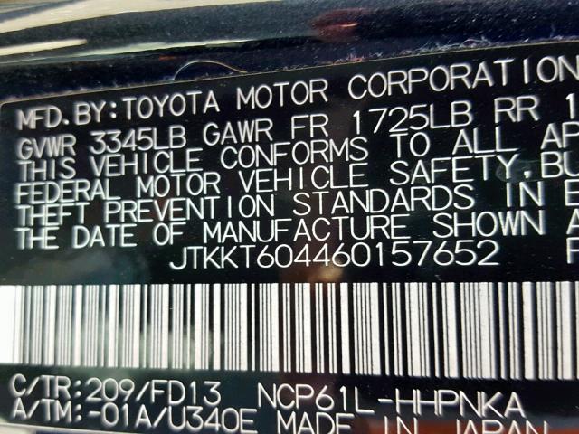 JTKKT604460157652 - 2006 TOYOTA SCION XA BLACK photo 10