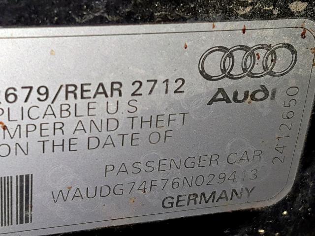 WAUDG74F76N029413 - 2006 AUDI A6 3.2 QUA BLACK photo 10