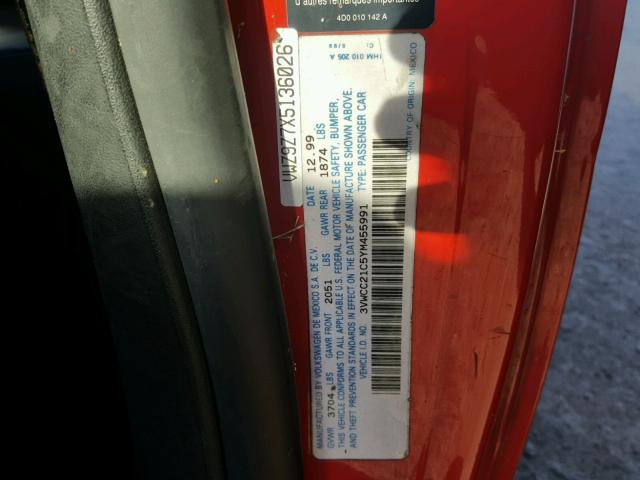 3VWCC21C5YM455991 - 2000 VOLKSWAGEN NEW BEETLE 红色 照片 10