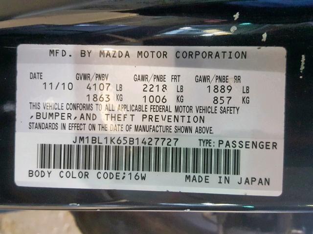 JM1BL1K65B1427727 - 2011 MAZDA 3 S BLACK photo 10