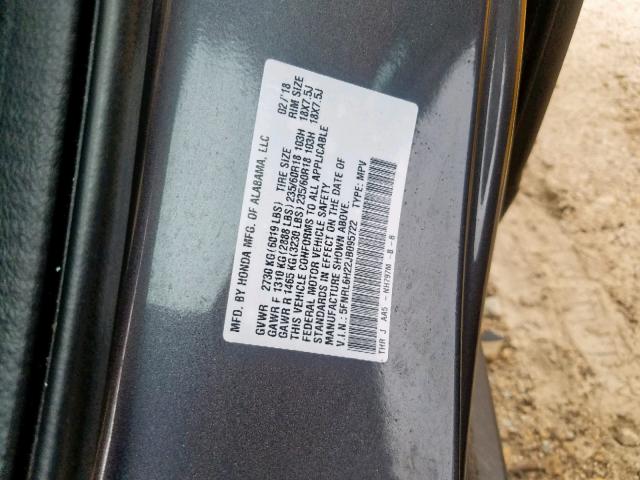 5FNRL6H22JB095722 - 2018 HONDA ODYSSEY LX GRAY photo 10