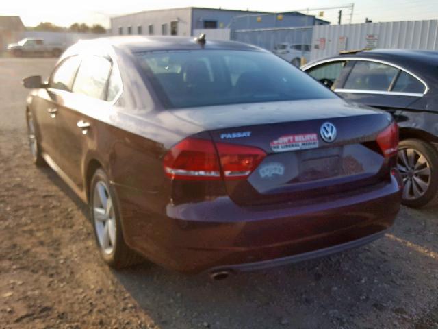 1VWBP7A35DC092018 - 2013 VOLKSWAGEN PASSAT SE MAROON photo 3