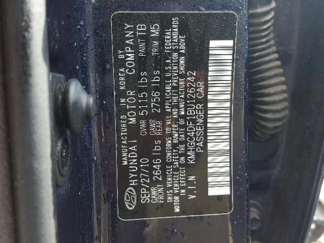 KMHGC4DF1BU126242 - 2011 HYUNDAI GENESIS 4. BLUE photo 10