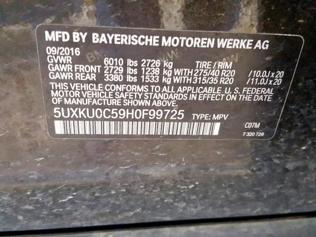 5UXKU0C59H0F99725 - 2017 BMW X6 SDRIVE3 GREEN photo 10