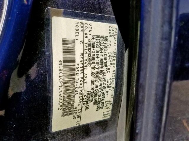 3N1BC1CP9CK806692 - 2012 NISSAN VERSA S BLUE photo 10