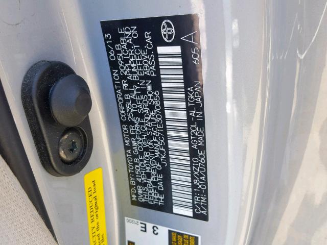 JTKJF5C71E3070856 - 2014 TOYOTA SCION TC ვერცხლისფერი ფოტო 10