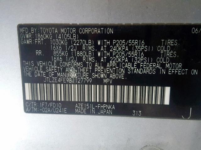 JTLZE4FE9B1127799 - 2011 TOYOTA SCION XB 银色 照片 10