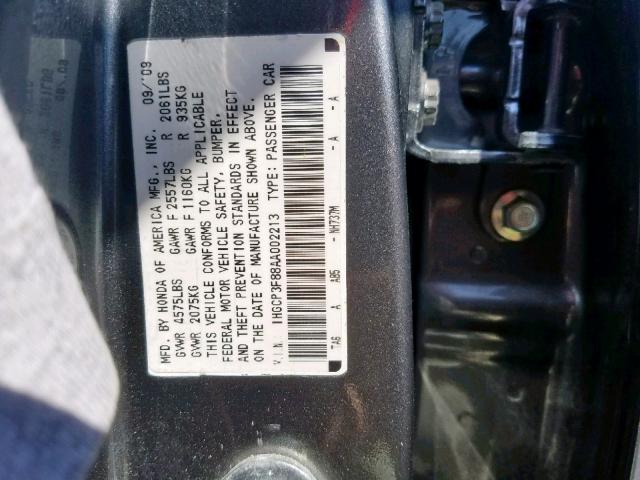 1HGCP3F88AA002213 - 2010 HONDA ACCORD EXL GRAY photo 10