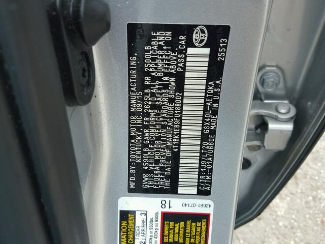 4T1BK1EB9FU188002 - 2015 TOYOTA AVALON XLE SILVER photo 10