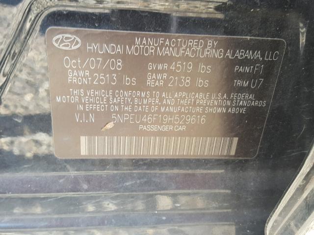 5NPEU46F19H529616 - 2009 HYUNDAI SONATA SE BLACK photo 10