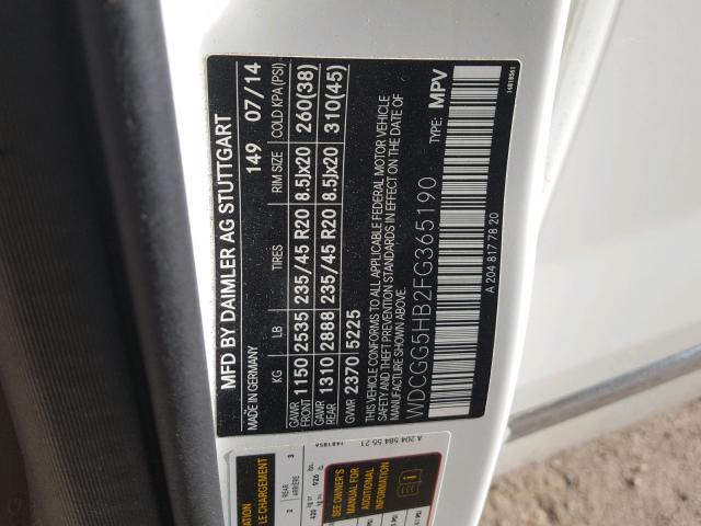 WDCGG5HB2FG365190 - 2015 MERCEDES-BENZ GLK 350 WHITE photo 10