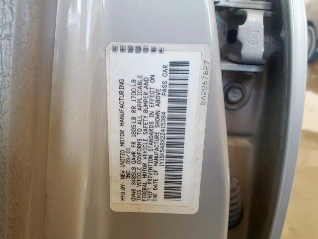 1Y1SK548X2Z415384 - 2002 CHEVROLET GEO PRIZM ნაცრისფერი ფოტო 10