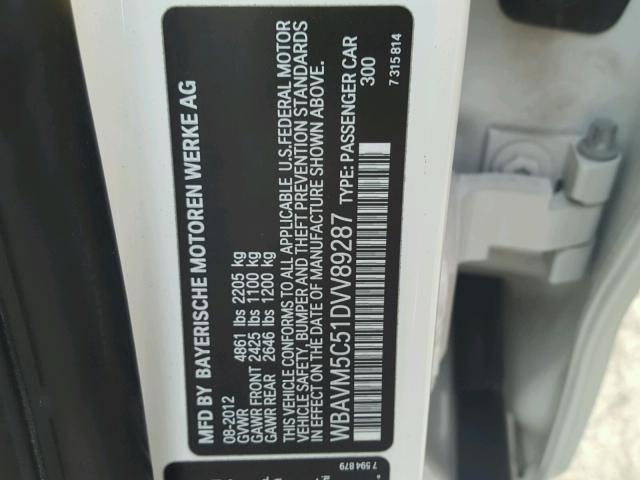 WBAVM5C51DVV89287 - 2013 BMW X1 XDRIVE3 أبيض صورة 10