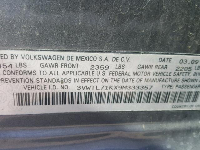 3VWTL71KX9M333357 - 2009 VOLKSWAGEN JETTA TDI GRAY photo 10