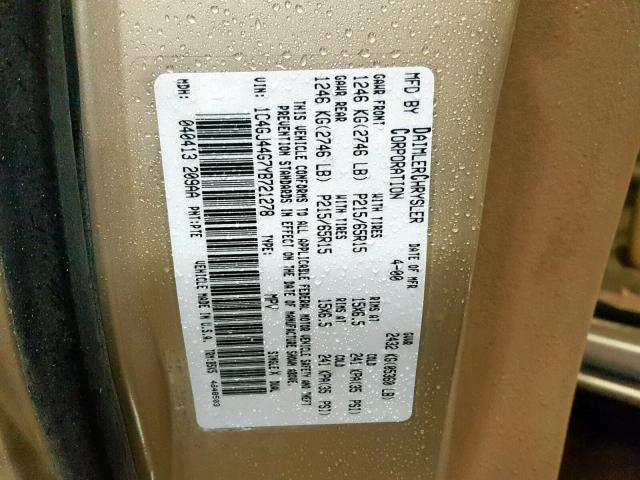 1C4GJ44G7YB721278 - 2000 CHRYSLER GRAND VOYA GOLD photo 10