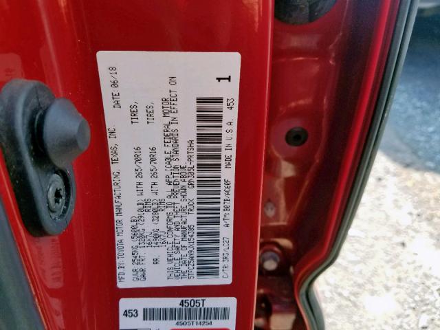 5TFCZ5AN9JX154385 - 2018 TOYOTA TACOMA DOU 红色 照片 10