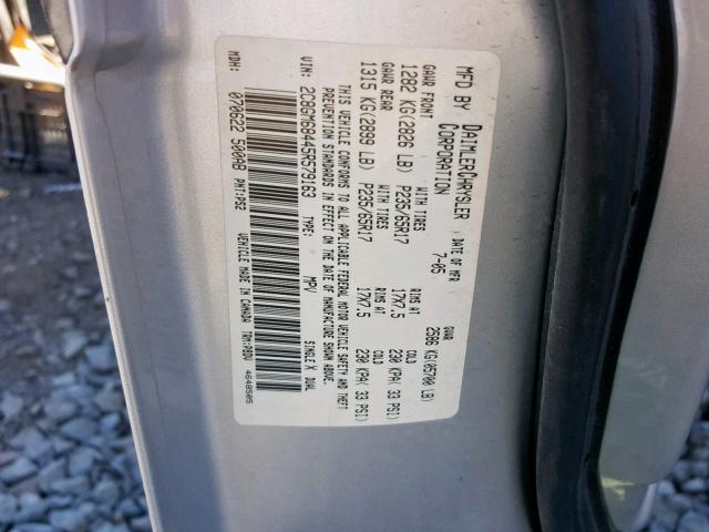 2C8GM68445R579163 - 2005 CHRYSLER PACIFICA T SILVER photo 10