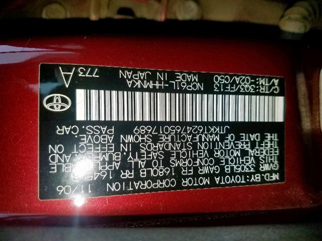 JTKKT624765017689 - 2006 TOYOTA SCION XA RED photo 10