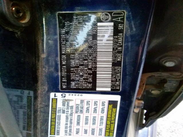 2T1BY32E96C550789 - 2006 TOYOTA COROLLA XR 蓝色 照片 10